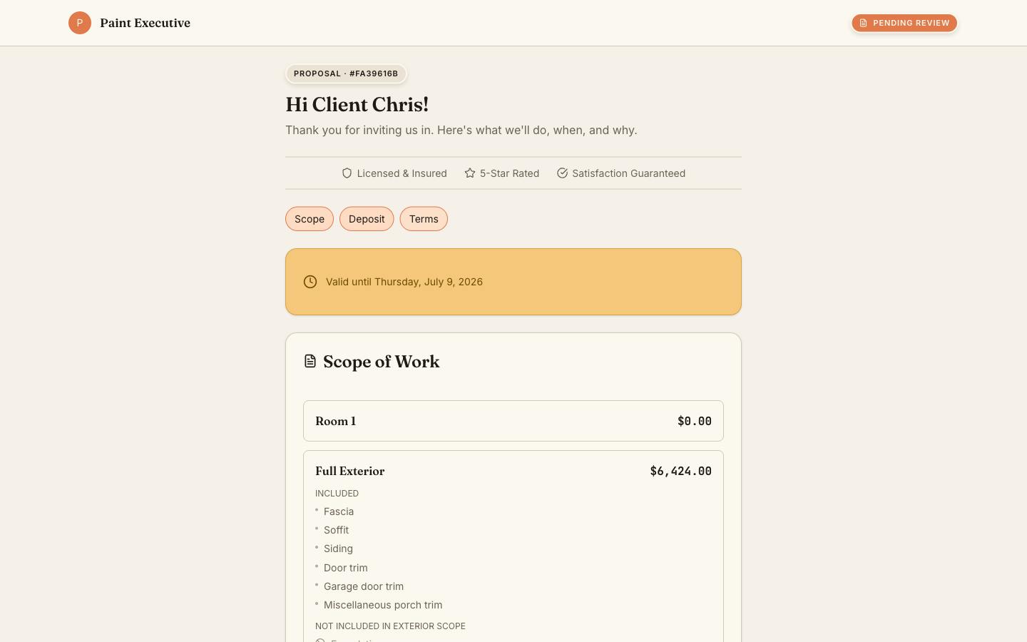 Proposals interface screenshot
